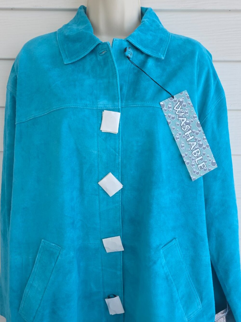 Vintage 90s/ Y2K NWT Atelier by B thomas washable suede leather jacket aqua blue - Picture 2 of 13